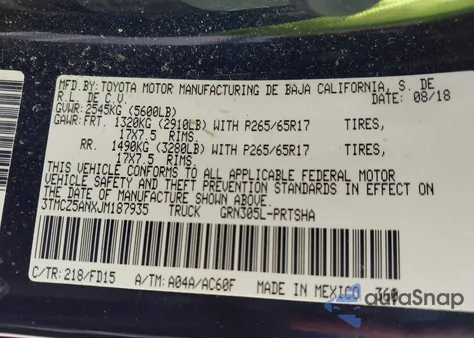 2018 Toyota Tacoma из США, поврежденный, VIN 3TMCZ5ANXJM187935